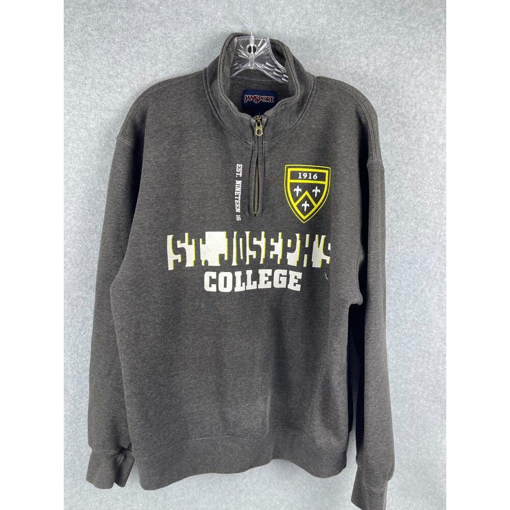Jansport St Josephs College Sweat Shirt Mens L Gray 1/4 Zip Pullover NCAA